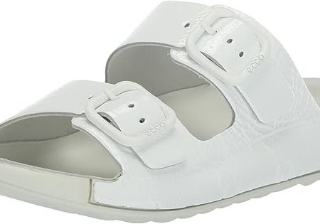 ECCO Women’s Cozmo Two Band Buckle Slide Sandal, Bright White, 9-9.5 | صندل کشویی سگمو دوبنده زنانه ECCO، سفید روشن، 9-9.5